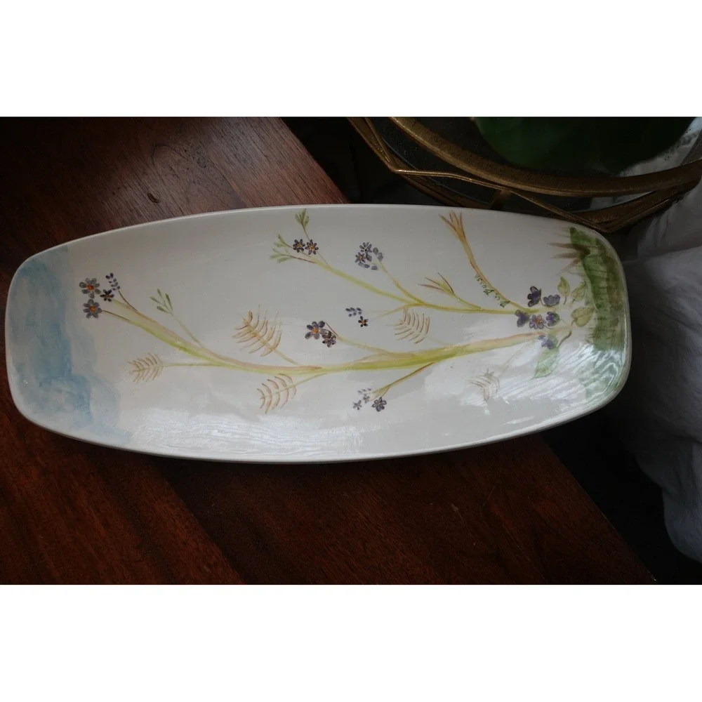 Signed Dick Busse Porcelain Tray | Vintage‎ Floral Oblong Serving Tray